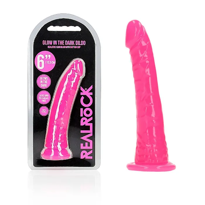 Dildos Shots Toys REALROCK 155 cm Slim Glow in the Dark Neon Pink Glow in Dark Pink 155 cm 6 Dong