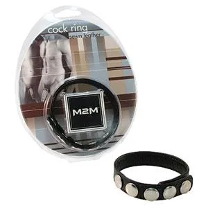 PHS International Male Sex Toys M2 M Cock Ring Sewn Leather 5 Snaps Black