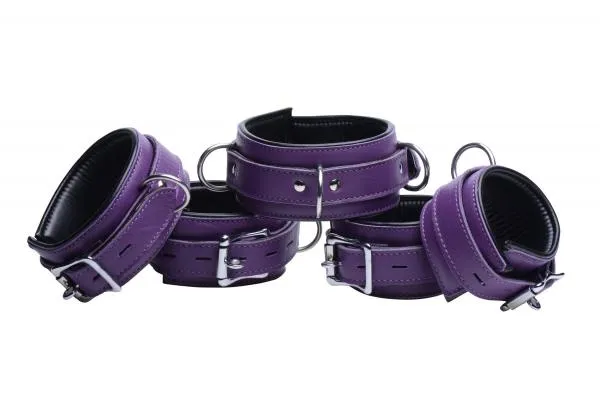 Restraints Strict Leather Purple 5 Piece Locking Leather Bondage Set