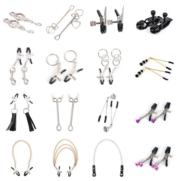 sextoypremium Couples 1 PAIR METAL BELL NIPPLE CLAMPS WITH CHAIN CLIPS FLIRTING TEASING SEX FLIRT BONDAGE KIT SLAVE BDSM EXOTIC ACCESSORIES