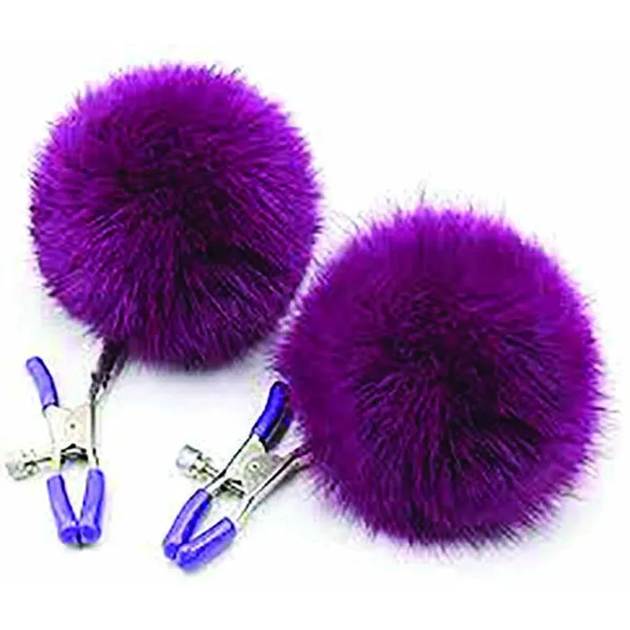 Sexy AF Clamp Couture Purple Puff Balls Purple Puff Balls Nipple Clamps Little Genie Dildos