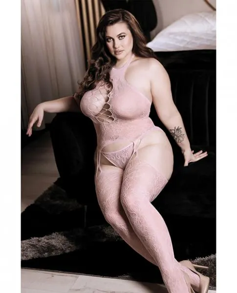 Vibrators Fantasy Lingerie Sheer Fantasy High Neck Floral Lace Gartered Bodystocking Panty Light Pink Qn Vibrators Fantasy Lingerie Sheer Fantasy High Neck Floral Lace Gartered Bodystocking Panty Light Pink Qn