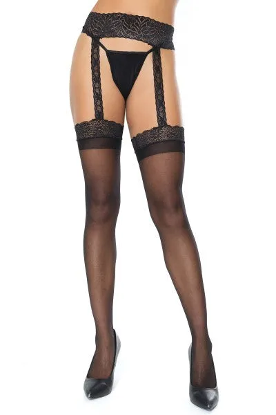 Hosiery Coquette International Sheer Thigh High Stockings with attached lace garter belt