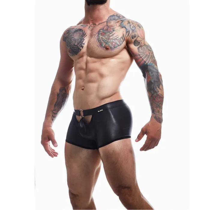 Mens Underwear Cut 4 Men C4M Peekaboo Black Leatherette Mini Pants Large