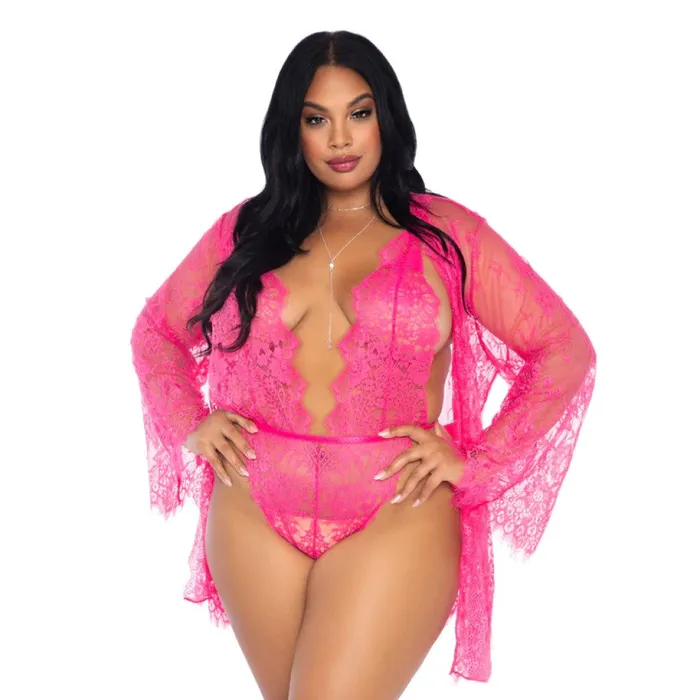 Plus Size Leg Avenue Lingerie Leg Avenue Plus Love Affair Robe Teddy Set Plus Size Hot Pink