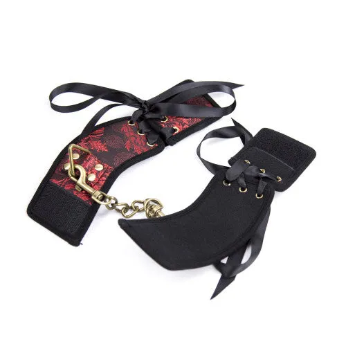 Restraints Naughty Toys Black Red Floral Wrist Cuffs